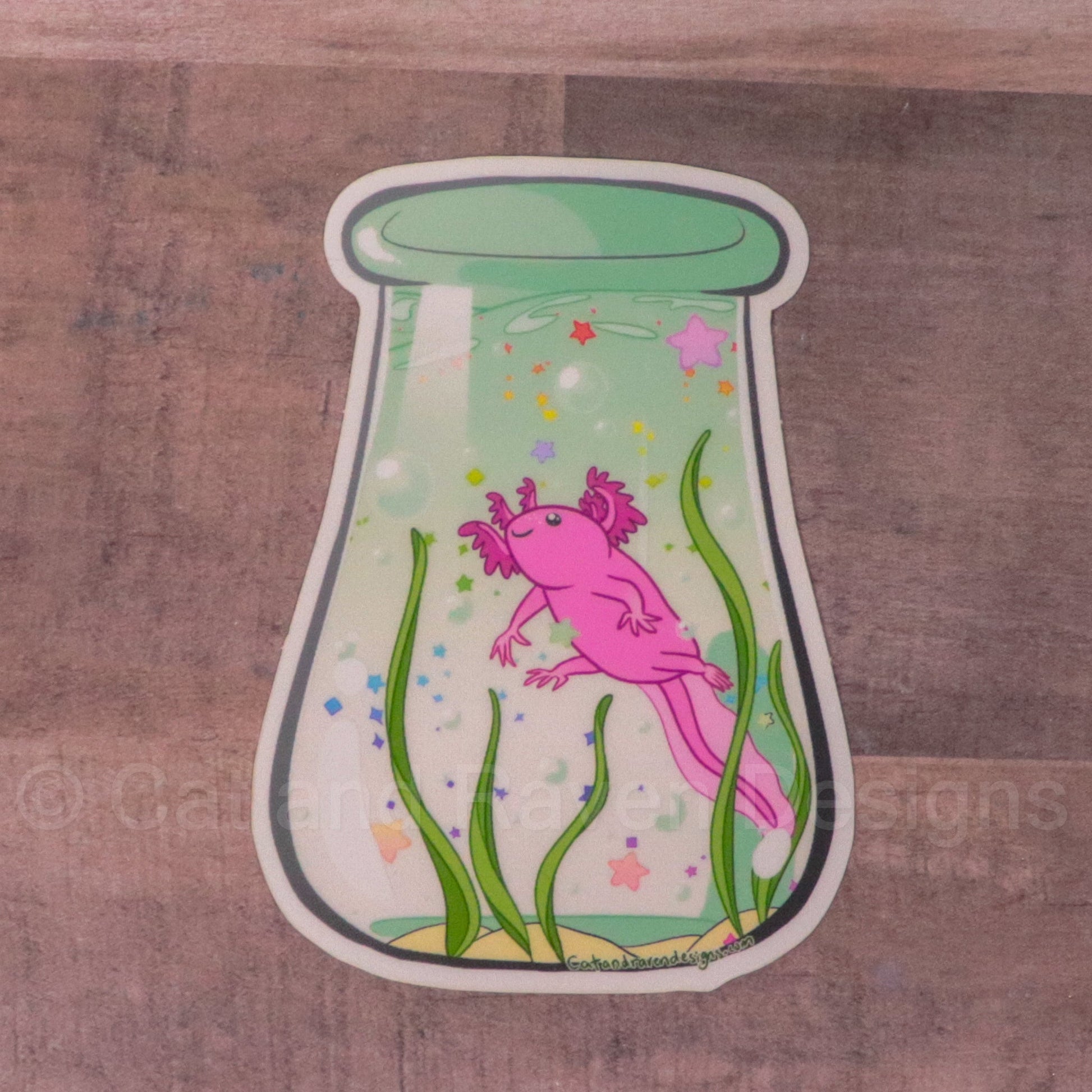 Bottle of Axolotl clear vinyl sticker