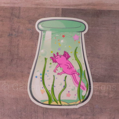 Bottle of Axolotl clear vinyl sticker