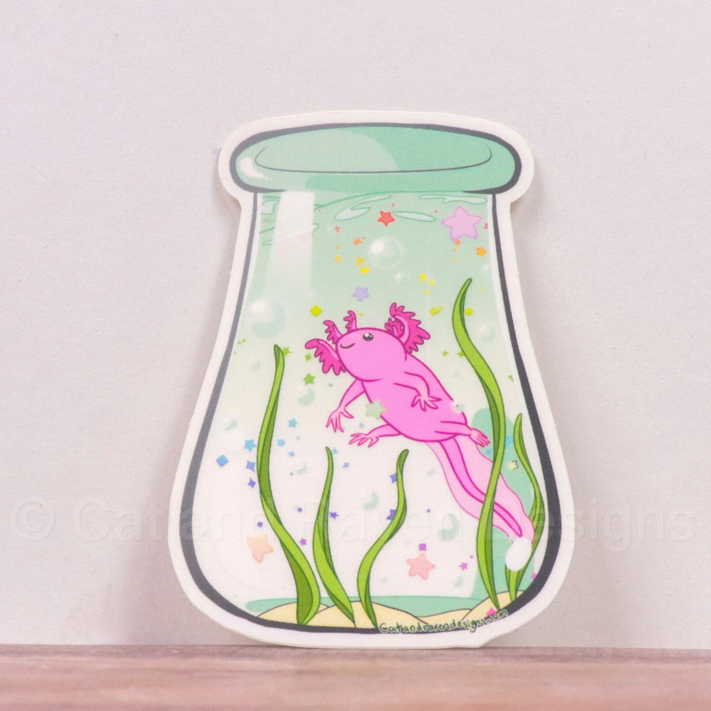 Bottle of Axolotl clear vinyl sticker